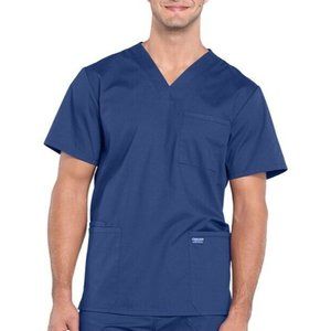 Blue Nurse Scrub Cherokee Workwear Men's 4-Pocket STRETCH V-Neck Scrub Top XL